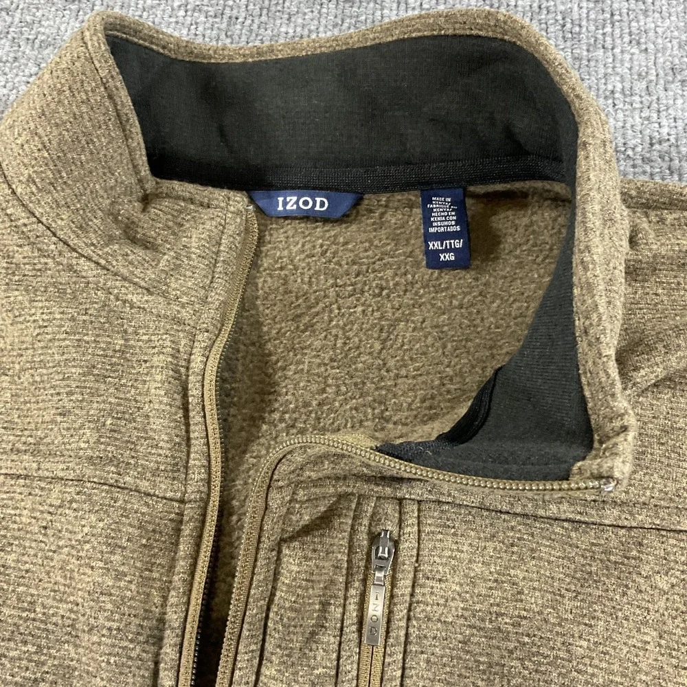 IZOD Vest Mens XXL Brown Full Zip Fleece Performance Casual Outdoor Lightweight